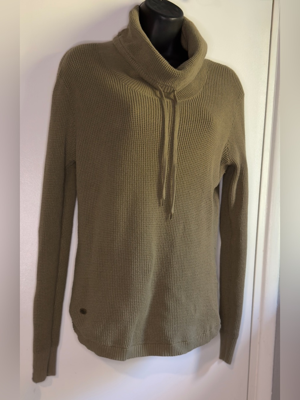 Lauren Ralph Lauren cowl neck sweater forest green waffle knit texture - Picture 5 of 13